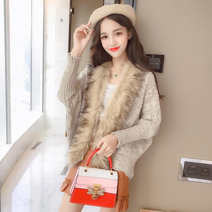 秋裝新款潮2017韓版時尚毛領針織開衫百搭寬松蝙蝠袖毛衣外套女裝