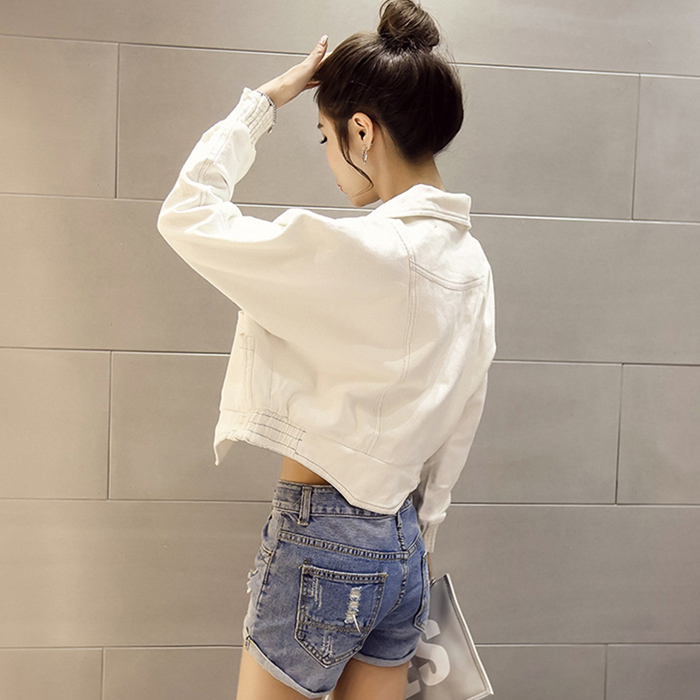 韓版女裝白色牛仔短外套2017秋裝新款女時尚韓國潮小短款寬松夾克