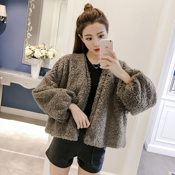 秋裝新款外套2017韓版時尚寬松長袖上衣百搭顯瘦羊羔毛短外套女裝