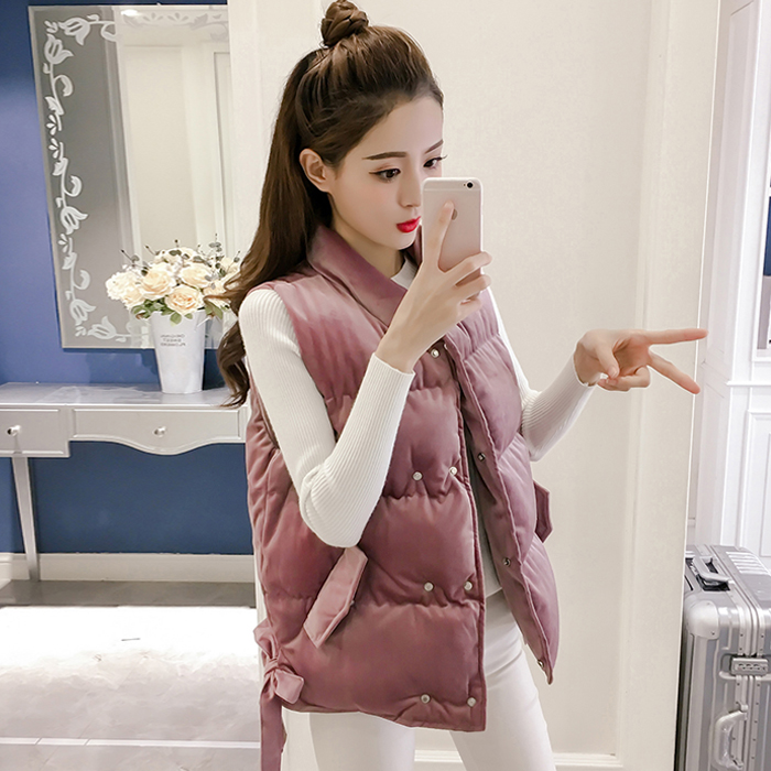 秋裝新款2017韓版時尚寬松無袖馬夾上衣百搭短款棉服馬甲外套女裝