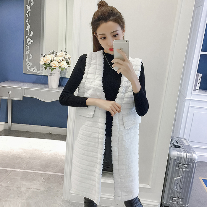 2017秋裝新款韓版無袖背心馬甲女裝顯瘦中長款毛毛開衫馬夾外套潮