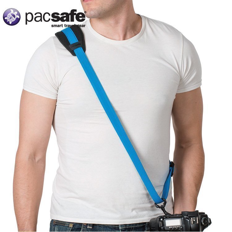 美國pacsafe 墊肩加厚防割相機背帶 滑扣式相機保護帶