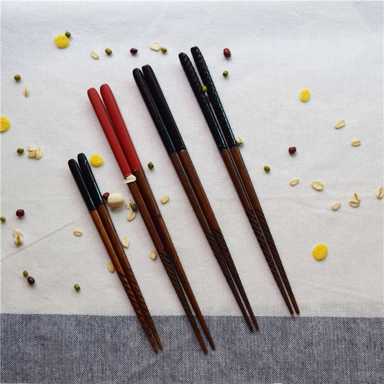 日式原單創意木筷切角紅黑楠木筷子餐飲黑色紅色情侶木筷兒童筷